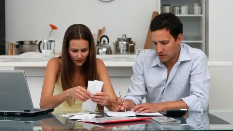 Couple paying bills